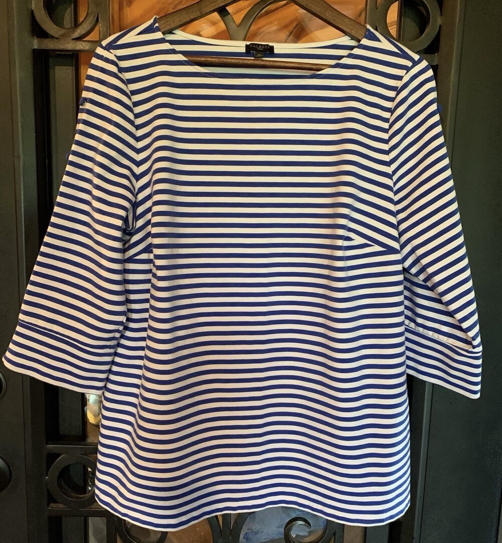 Talbots Woman Blue White Striped Nautical Boat Neck Top 3/4 Sleeve Size 1X